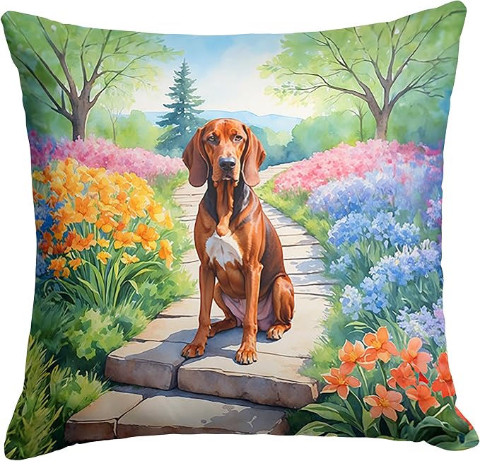 Caroline's Treasures Redbone Coonhound Spring Path Throw Pillow Machine Washable, Indoor Outdoor Decorative Pillow for Couch, Bed or Patio, 18Hx18W