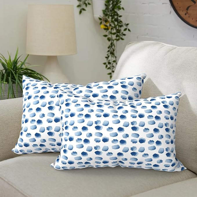 DYTXIII Pack of 2 Waterproof Outdoor Lumbar Pillow with Inserts, 12x20 in Rectangle Decorative Patio Throw Pillow for Home, Sofa,Bench and Patio Furniture, Brush Blue