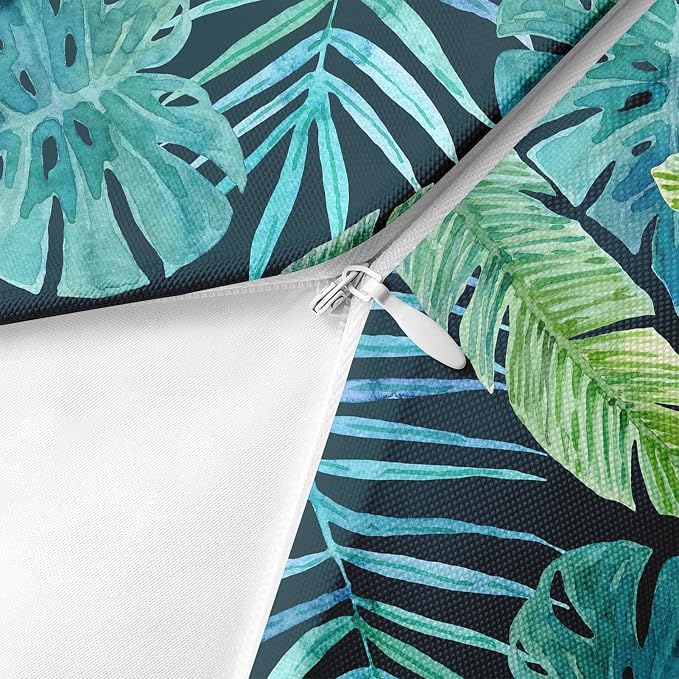 Outdoor Pillow Covers, Palm Leaf, Set of 2, Waterproof, 18 x 18Inch | Greenery Tropical Plants Outdoor Square Cushion Case Pillowcase Decorative Pillows Couch Beach Patio
