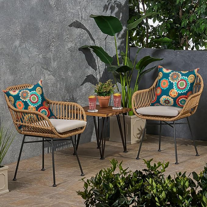 Magpie Fabrcis Pack of 2 Outdoor Waterproof Throw Pillow with Insert 18 x 18 Inch, Christmas Decorative Back Cushion Pad for Garden Patio Tent Balcony Couch Sofa(Floral Green)