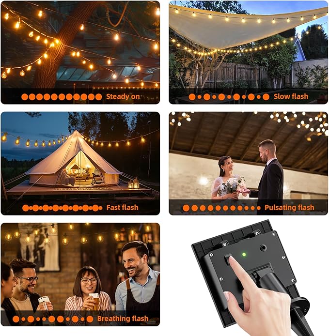 Kawaya G40 Outdoor String Lights Solar 50FT IP65 2700K LED Patio Light | IP65 Shatterproof Hanging Edison Blubs,2700K Warm White for Garden Porch Fence Camping Party Backyard Deck Bistro Balcony