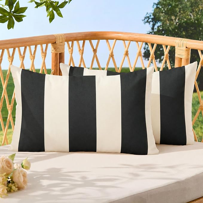 Allorry Outdoor Pillow Covers 12x20 Black Striped Outdoor Decor JB007A12 | Striped Pillow Covers|for Spring Summer Outdoor Waterproof Garden Patio Furniture Sofa Bed Home Decor