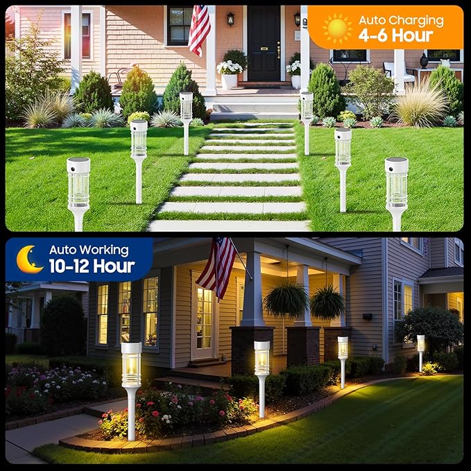 LETMY Solar Pathway Lights Outdoor, 8 Pack Solar Lights Outdoor Waterproof IP65, Bright Solar Garden Lights Outdoor for Yard Walkway Driveway Landscape Garden Decor（White）