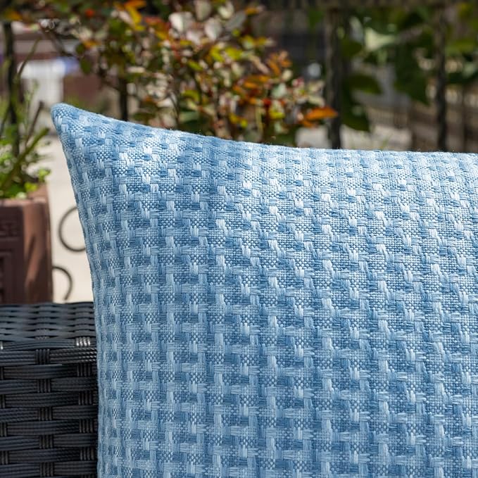 Kevin Textile Outdoor Waterproof 22"x22" Pillow Covers 2 Pack, Light Blue | Water Resistant Weaving Faux Linen Texture Throw Pillow Covers, Outside Decorative Pillowcases for Garden Patio Balcony Couch