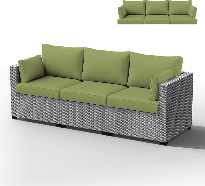 Outdoor Furniture Replacement Cushions, Waterproof Patio Furniture Cushions, 4" Deep Seat Outdoor Sectional Cushion for 3-Seat Outdoors Rattan Sofa Patio Sofa Cushion, Light Green