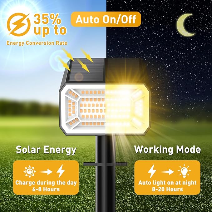 Solar Spot Lights Outdoor, 12 Pack Solar Landscape Lights with 100 LEDs Each, 4 Lighting Modes, IP65 Waterproof, 2-in-1 Adjustable Solar Spotlights for Yard Garden Pathway Driveway(Warm White)