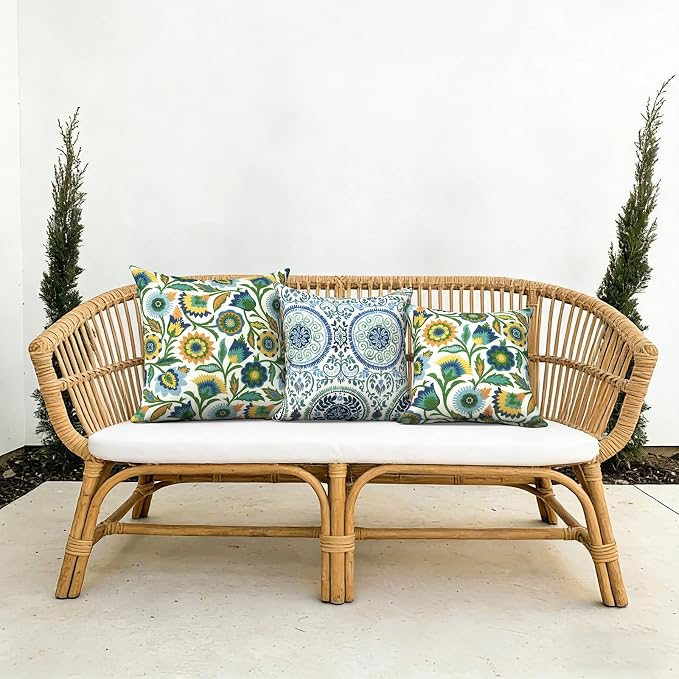 Outdoor Pillows with Insert 16x16 Inch, Waterproof Throw Pillow for Patio Furniture, Decorative Back Cushion for Garden Home Sofa Office Chair, Set of 2, Fiesta Floral