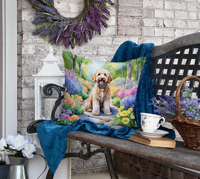 Caroline's Treasures Goldendoodle Spring Path Throw Pillow Machine Washable, Indoor Outdoor Decorative Pillow for Couch, Bed or Patio, 18Hx18W