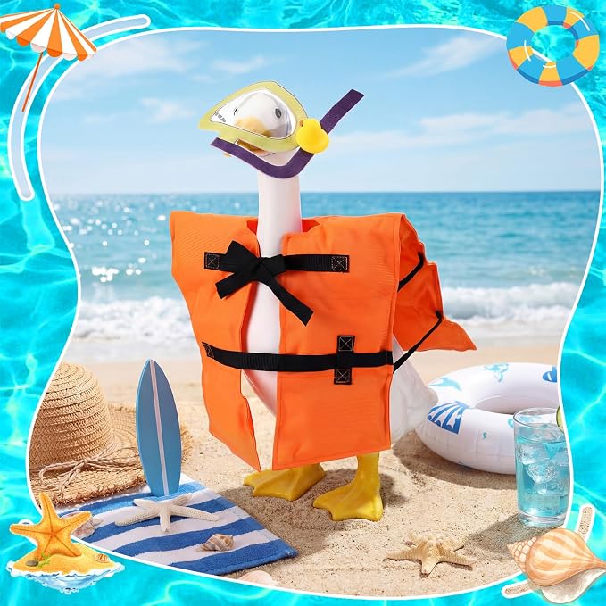 Outus Summer Porch Goose Outfits Set Includes Diving Life Jacket and Diving Snorkel Goggles 23" Goose Porch Clothing for Outdoor Swimming Pool Garden Yard Patio Lawn Statue
