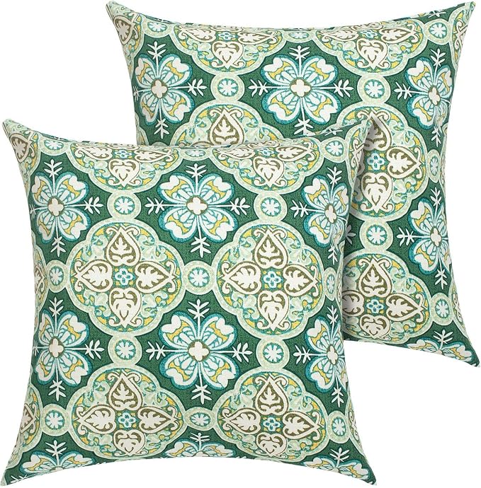 FUNHOME Outdoor Throw Pillows with Insert 18x18 Inch Pack of 2-Green Medal | Decorative Throw Pillows with Inserts, Water-Repellent, Square Pillows for Bed, Couch, Sofa and Patio Furniture