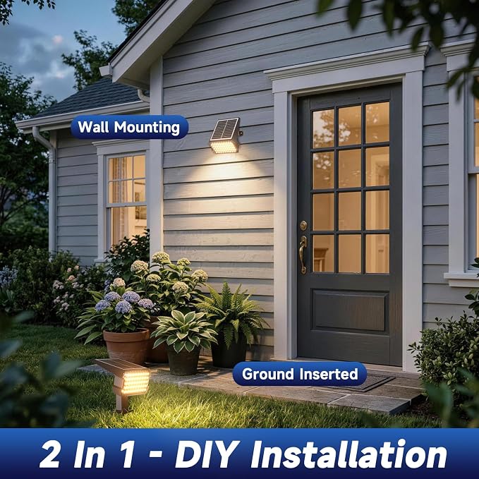 Solar Lights Outdoor Waterproof IP65, 45 LED 2 Lighting Modes Outside Solar Landscape Spotlight for Garden Yard Pathway Lawn, 2 Pack (Warm White)