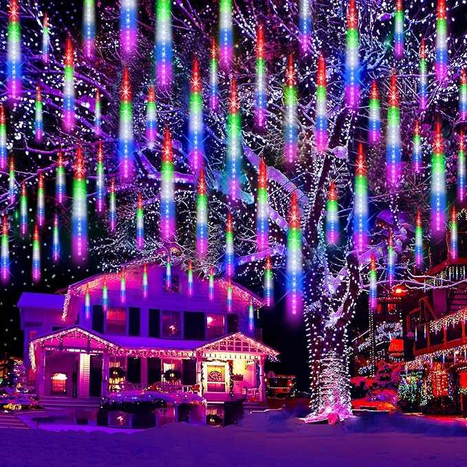 Christmas Rain Lights 12 Modes Automatic Changing 20" 20 Tubes | Waterproof Meteor Shower Light Cascading Rain Lights Outdoor Xmas Decor for House, Yard, Wedding, Party