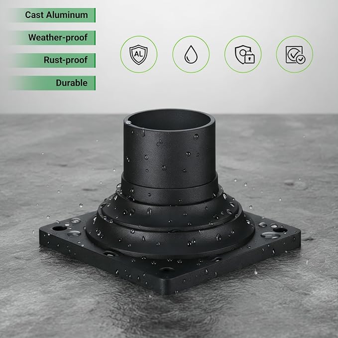 Pier Mount Base, Fits 3" Post Light, Rustproof and Thick Aluminum | Pole Light Adapter, 4.0mm Thick, Waterproof, Anti-rust, 6.1"Wx6.1"Dx4.02"H, Black, 2 Pack