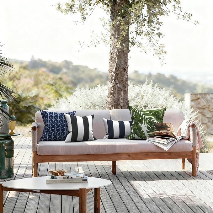 LVTXIII Outdoor Throw Pillows, Decorative Throw Pillows with Inserts, 16"x16" Square Pillows for Bed, Couch, Sofa and Patio Furniture, Set of 2, Cabana Black