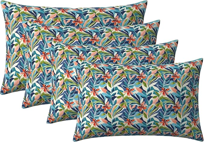 RSH DECOR: Lumbar Throw Pillows Set of 4 | 20” x 12" | All-Weather Spun Fabric | Outdoor Support Pillows for Patio Furniture | Made in USA (SOMAP Multi)
