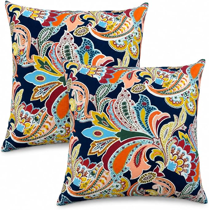 Outdoor/Indoor Decorative Throw Pillows 18×18 Inch | Pack of 2 Waterproof Decorative Throw Pillows with Inserts, Square Pillows for Bed, Couch, Sofa and Patio Furniture