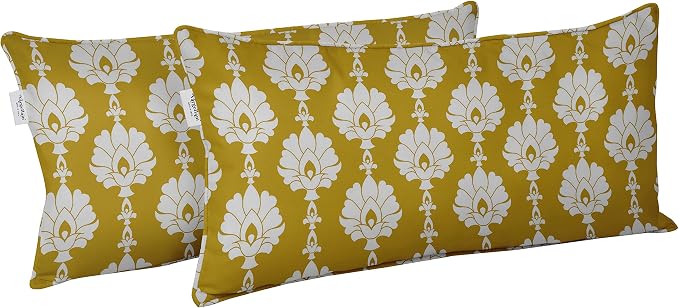 Indoor/Outdoor Polyester Fabric Lumbar Pillow Cover, All-Weather Waterproof Rectangular Cushion Case for Patio Furniture, 12 x 20 Set of 2 - Block-64