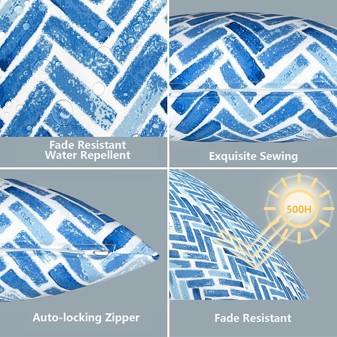 LVTXIII Outdoor/Indoor Lumbar Pillow Covers ONLY, 12” x 20” Fade-Resistant Patio Lumbar Cushion Cases Decorative Throw Pillowcase Shell for Couch Patio Garden Furniture Use - Blue Bricks