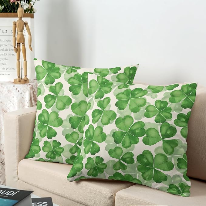 Saint Patricks Day Pillow Covers 22x22 Green Clover Pillow Case Set of 2 Lucky Charm Throw Pillow Covers St Patricks Cotton Blend Cushion Case for Living Room Sofa Couch