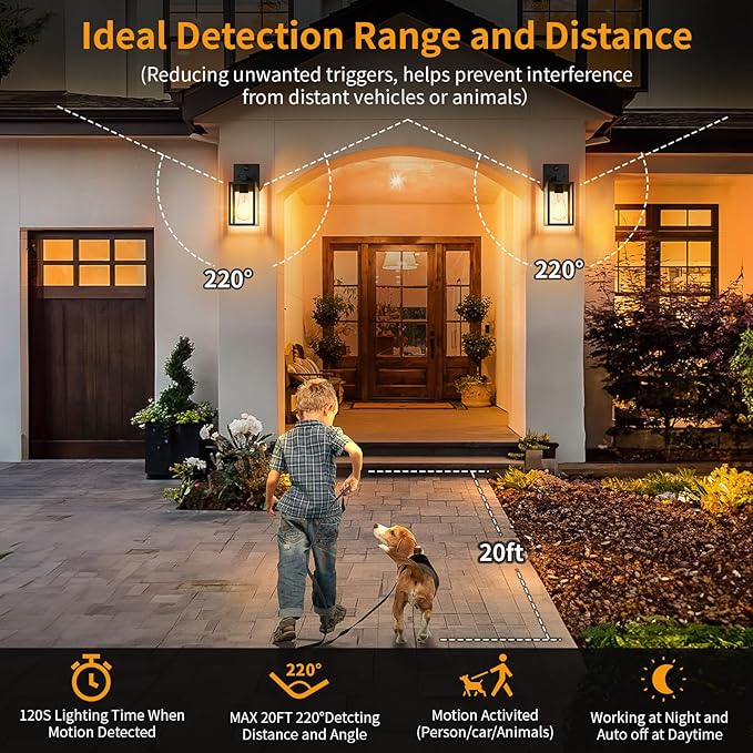 2 Pack Motion Sensor Outdoor Light Fixtures Wall Mount, H 10.24'' Small Front Porch Lights for House, Exterior Wall Sconce, Black Waterproof Lantern Lamp,Outside Coach Light for Garage Entryway Yard