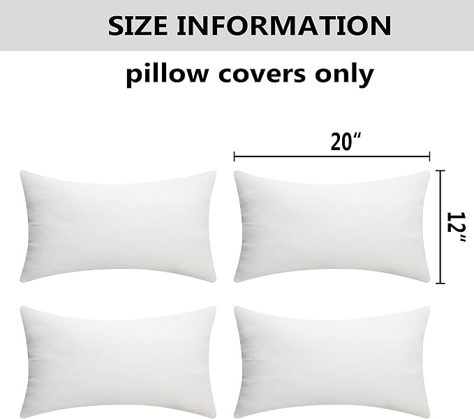 Home Brilliant Outdoor Lumbar Pillow Covers Waterproof White Throw Pillow Covers for Couch Patio Bench Chair, 12 x 20 inch, Set of 4, White
