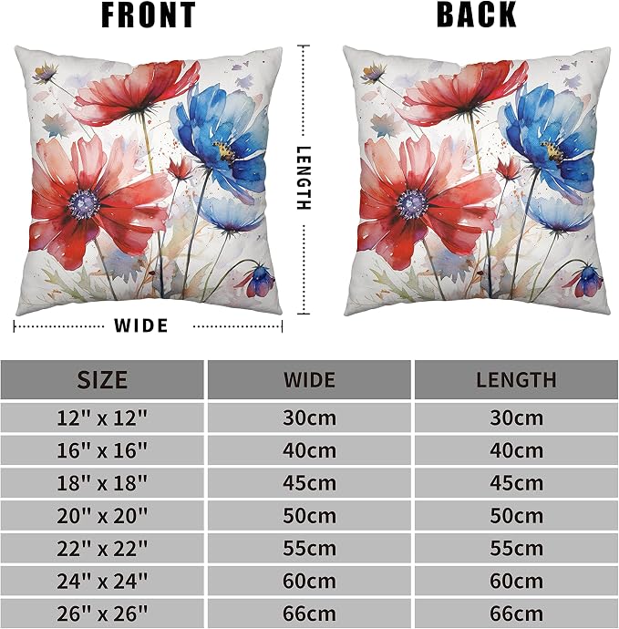 Summer Daisy Flower Throw Pillow Covers Watercolor Red Blue Floral Pillow Covers 20x20 for Living Room Home Decor Outdoor Modern Art Linen Cushion Covers