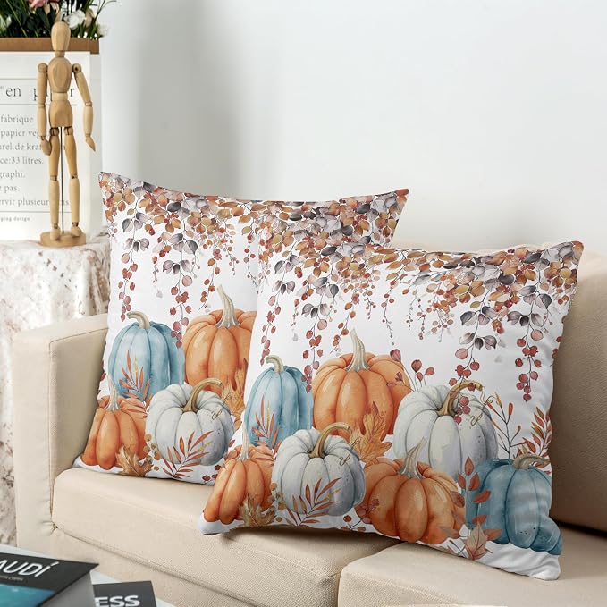 Fall Pillow Covers Colorful Pumpkin Throw Pillow Covers Autumn Thanksgiving Harvest Pillow Case 24x24 Set of 2 Double Sided Printing Cushion Case for Bedroom Couch Sofa