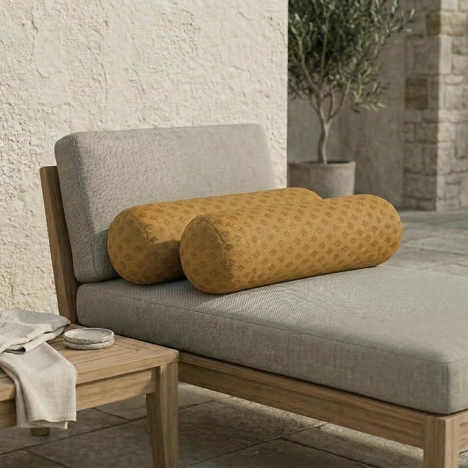 RSH DECOR: Sunbrella Neck Roll Pillows Set of 2 | 20” x 6” | Outdoor Bolster for Patio, Deck, Porch, or Poolside Furniture | Water & Fade-Resistant | Made in USA (Trinket Teak)