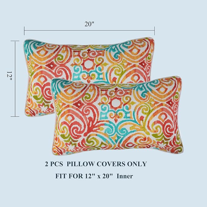 Outdoor Lumbar Pillow Covers 12X20 Inch, No Insert-Corinthian Dapple | Patio Lumbar Cases Pack of 2, Water-Repellent, Throw Pillowcase for Couch Garden Furniture