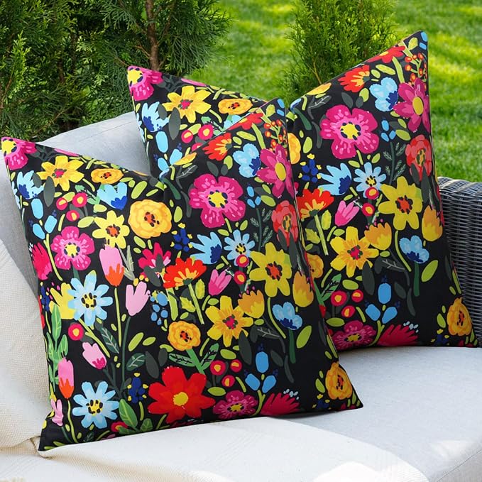 Adabana Outdoor Waterproof Floral Pillow Covers 20x20 Inch | Colorful Outdoor Pillow Covers Summer Decirative for Patio Furniture Porch Garden Pillows