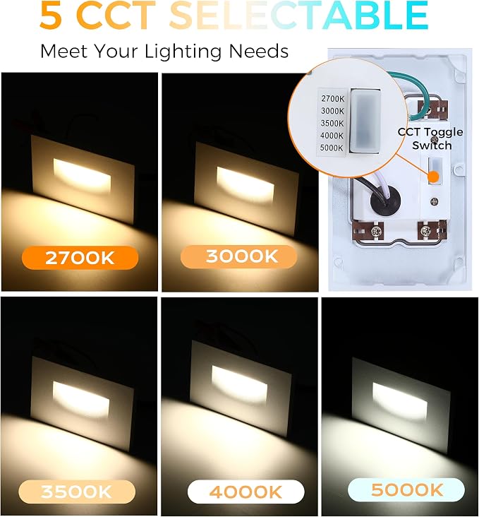CLOUDY BAY 120V 5CCT Dimmable LED Indoor Outdoor Step Light,2700K/3000K/3500K/4000K/5000K,Stair Light,White,Pack of 3