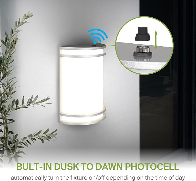 ASD 10 Inch Dusk to Dawn LED Outdoor Sconce Lights - 15W 120-277V 3000K-5000K Nickel Exterior Lighting Fixtures, Exterior Lights for House, Photocell Patio Wall Light Fixture ETL 2 Pack