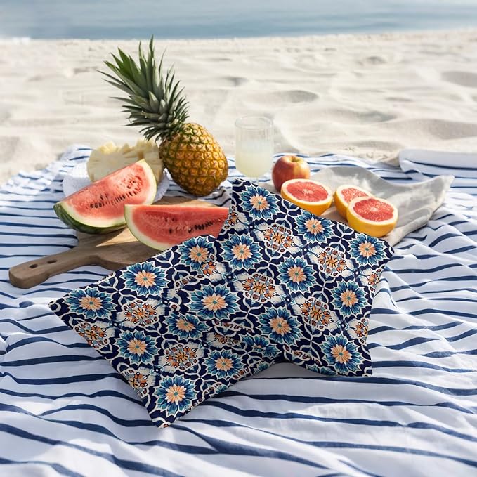 Orange Blue Outdoor Pillow Covers 26x26 Inch Throw Pillow Covers Set of 2 Waterproof Decorative Pillow Cases Morocco Boho Abstract Floral Ethnic Tribal Cushion Covers for Patio Furniture Garden Couch