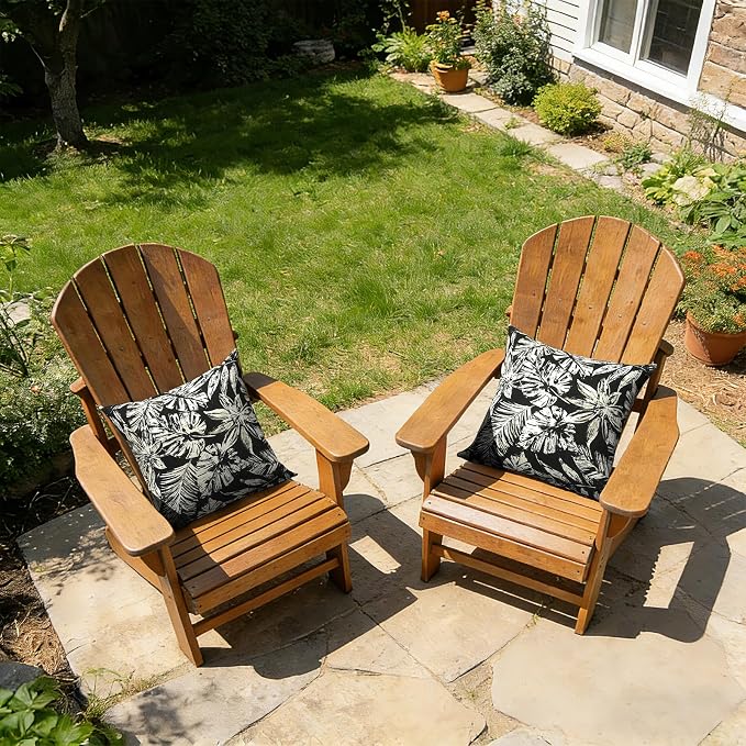 Outdoor Pillow Covers 16x16 Inch Set of 2 Waterproof Decorative Throw Pillow Covers Patio Pillow Cases for Patio Furniture Garden Couch Farmhouse,Tropical Leaf Black