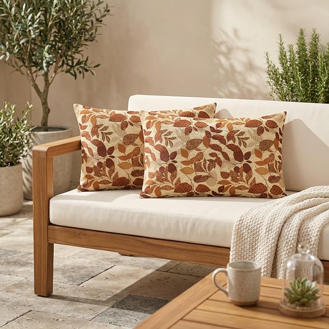 RSH DECOR: Sunbrella Lumbar Throw Pillows Set of 2 | 20" x 12" | Water and Fade-Resistant Performance Fabric | Outdoor Pillow Covers with Down-Alternative Inserts | Made in USA (Gentry Sequoia)
