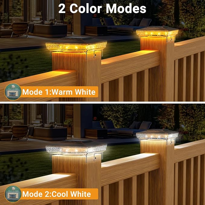 btfarm 4x4 Solar Post Cap Lights Outdoor, 2 Modes 16 LED Deck Fence Post Lights, 1 Pack Waterproof Solar Powered Lighting Outside Fit 4x4 3.5x3.5 Wooden/Vinyl for Porch Patio Garden, Copper