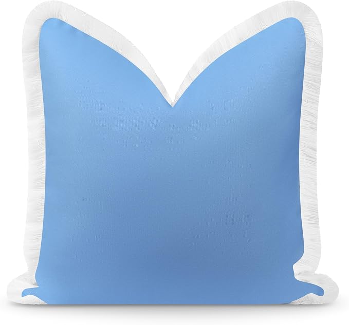 Hofdeco Premium Coastal Hampton Patio Indoor Outdoor Throw Pillow Cover Only, 22"x22" Water Repellent for Backyard, Couch, Poolside, Azure Blue Print Solid