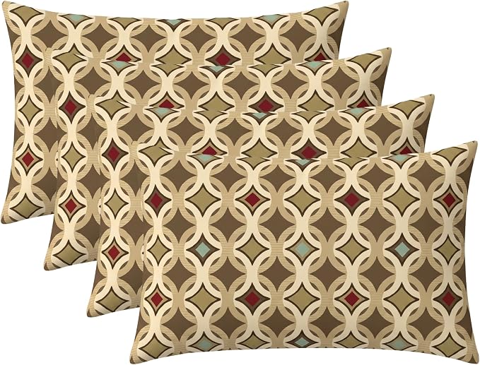 RSH DECOR: Sunbrella Jumbo Lumbar Throw Pillows Set of 4 | 26" x 16" | Indoor Outdoor – Patio, Lounge, Adirondack, Deck | Water & Fade-Resistant | Down-Alternative Inserts | Made in USA (Tango Mink)