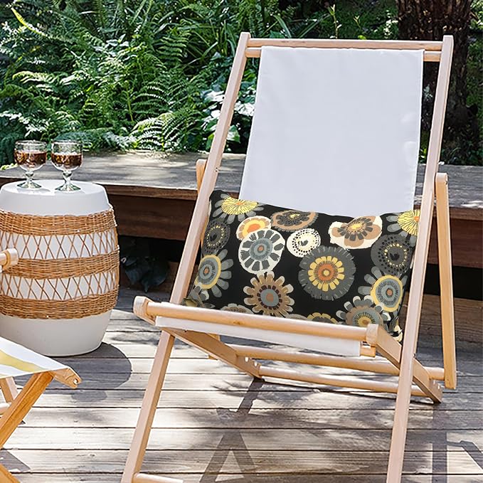 Outdoor Lumbar Pillows 12x20 inch, Rectangle Throw Pillows with Inserts, Decorative Lumbar Cushions for Patio Furniture Garden Couch Home Sofa Office Chair, Pack of 2,Black Yellow Crosby