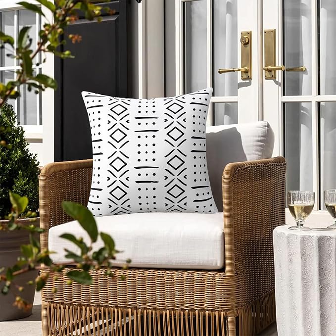 Merrycolor White Outdoor Waterproof Decorative Throw Pillow Covers Set of 2 Bohemian Geometric Pattern Cushion Covers Perfect for Farmhouse Patios and Gardens White