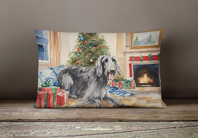 Caroline's Treasures DAC2743PW1216 Scottish Deerhound Cozy Christmas Throw Pillow Machine Washable, Indoor Outdoor Decorative Pillow for Couch, Bed or Patio, 12HX16W