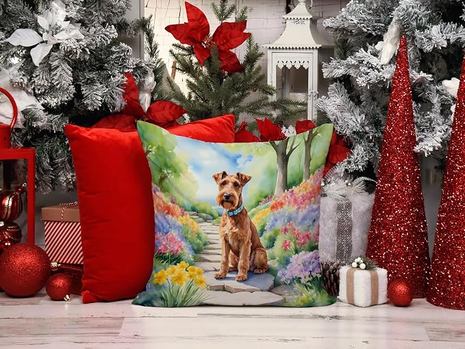 Caroline's Treasures Irish Terrier Spring Path Throw Pillow Machine Washable, Indoor Outdoor Decorative Pillow for Couch, Bed or Patio, 14Hx14W