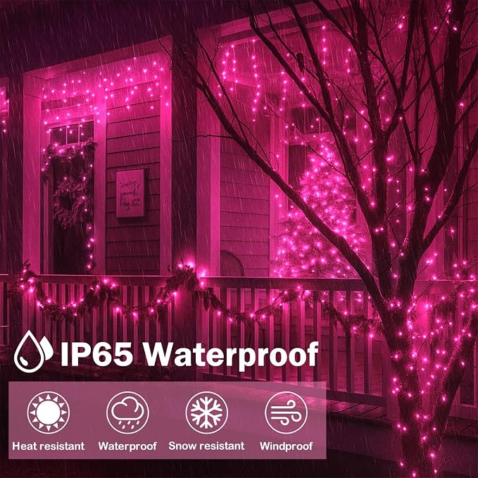 Solar Fairy Lights, 2 Pack Total 400LED 144FT Waterproof String Lights | Pink, Copper Wire, 8 Lighting Modes Solar Twinkle Lights for Tree Garden Patio Party Outdoor Christmas Decorations