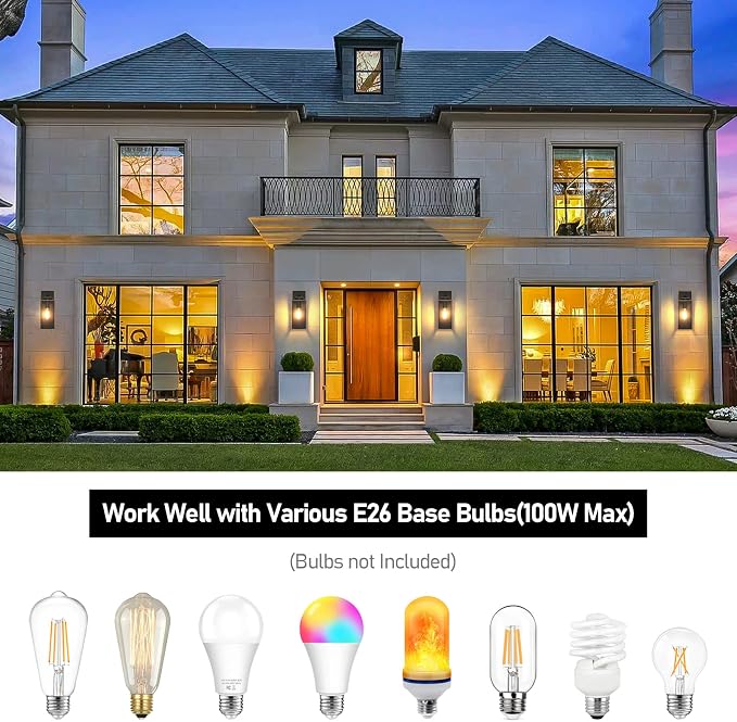 BesLowe Outdoor Wall Light Fixtures, Porch Lights Black with Gold Trim | Waterproof Metal Construction, Rust-resistant, Quick & Easy Installation, Clear Glass Shades & Standard E26 Socket