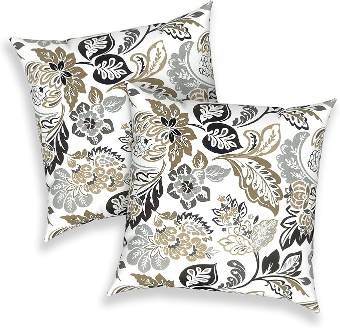 Outdoor 16x16 Inch Throw Pillow Covers Set of 2, Patio Cushion Pillow of Home Furniture Use, Dailey Tan