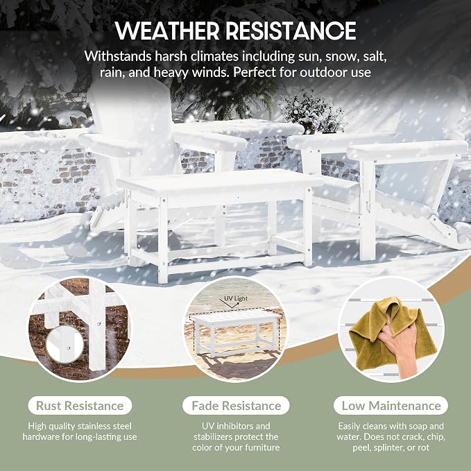 WestinTrends Malibu Outdoor Coffee Table, 35" x 17.5" All Weather Poly Lumber Patio Adirondack Coffee Table for Garden Lawn Porch Balcony, White