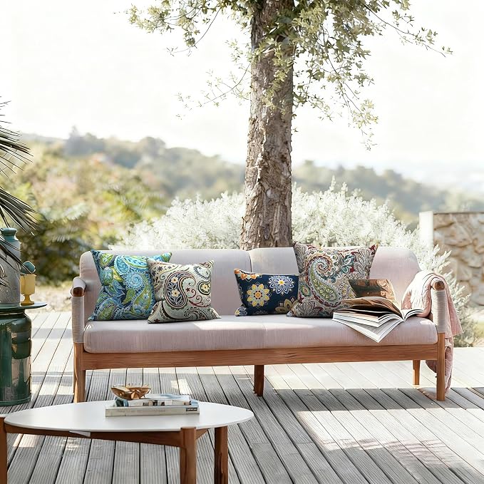 LVTXIII Outdoor Pillows 20x20 Inch, 2 Pack Large Decorative Square Throw Pillows with Inserts for Couch, Bed, Floor Seating, Patio Furniture, Vibrant Paisley