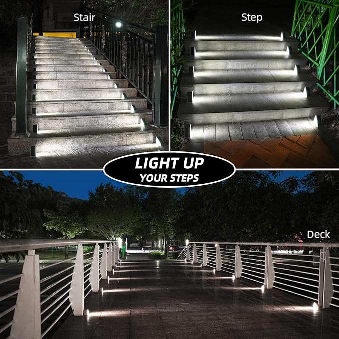 Solar Step Lights,24 Pack Cool White Solar Stair Lights Outdoor Waterproof IP67 Auto On Off,Solar Lights for Steps,Stair,Patio,Yard,Porch,Front Door,Sidewalk,Deck Decor