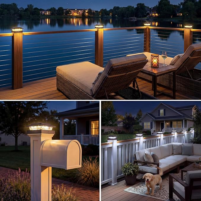 kolpop 4x4 Solar Post Cap Lights Outdoor 8Pack- 3 Color Temperatures&2 Level Brightness, IP65 Waterproof, 16 LED Fence Deck Post Light Solar Powered Only for 4×4/3.5×3.5 Wood/Vinyl Posts(Brown)
