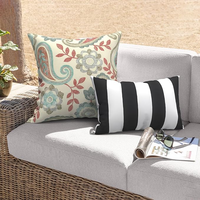 Outdoor 20x20 Inch Throw Pillows with Inners, Square Pillows Decorative Set of 2 for Home Garden Furniture, Paisley Vintage